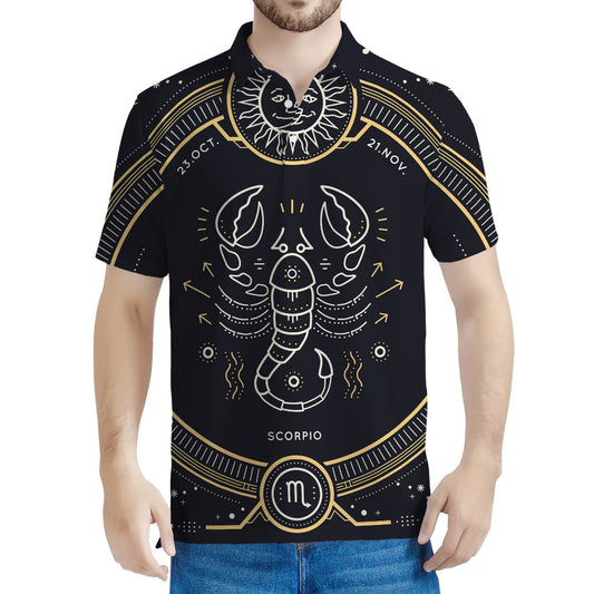 Vintage Scorpio Zodiac Sign Print Men's Polo Shirt