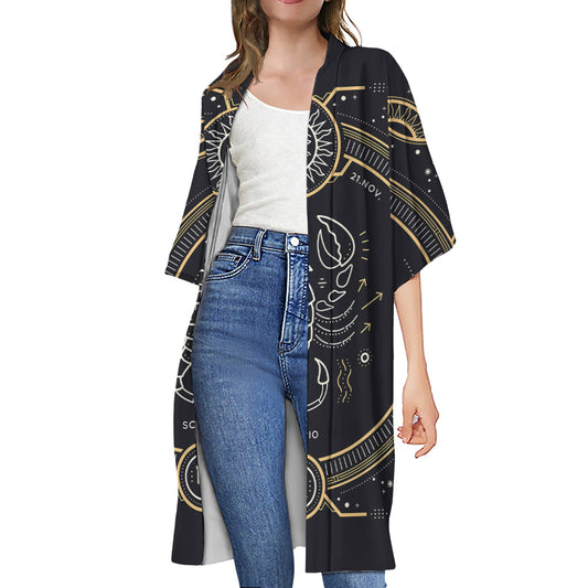 Vintage Scorpio Zodiac Sign Print Open Front Beach Cover Up