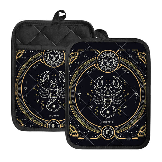 Vintage Scorpio Zodiac Sign Print Pot Holders With Pocket