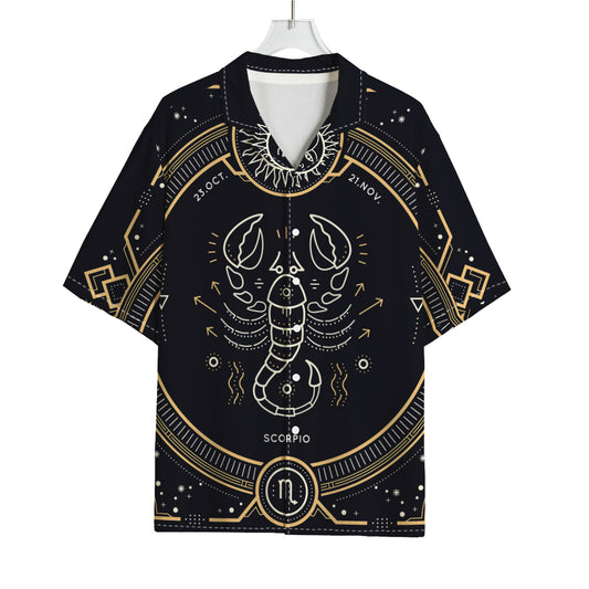 Vintage Scorpio Zodiac Sign Print Rayon Hawaiian Shirt