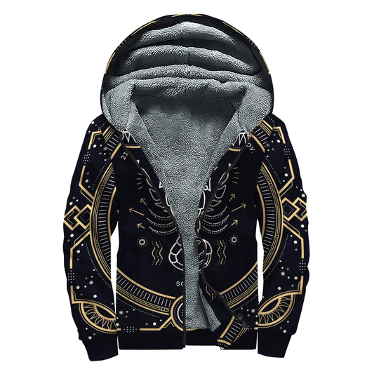 Vintage Scorpio Zodiac Sign Print Sherpa Lined Zip Up Hoodie