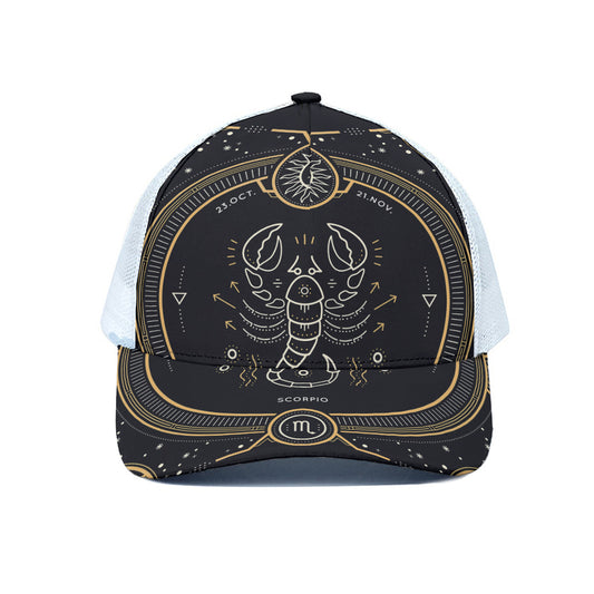 Vintage Scorpio Zodiac Sign Print White Mesh Trucker Cap