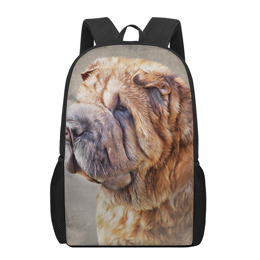 Vintage Shar Pei Print 17 Inch Backpack