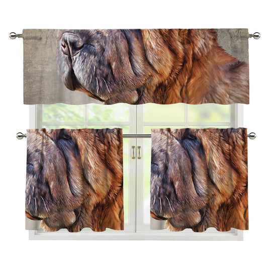 Vintage Shar Pei Print 3 Piece Kitchen Curtains