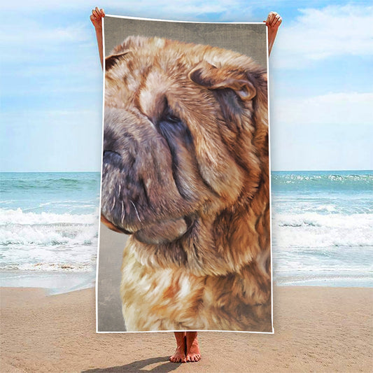 Vintage Shar Pei Print Beach Towel