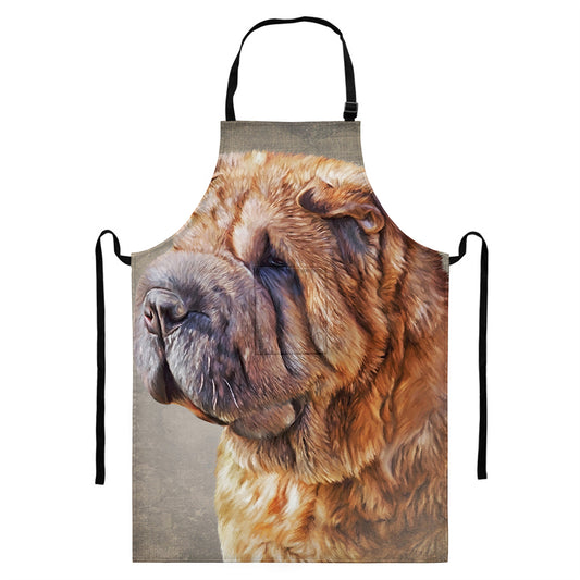 Vintage Shar Pei Print Bib Apron With Pocket
