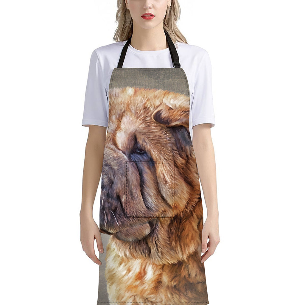 Vintage Shar Pei Print Bib Apron With Pocket