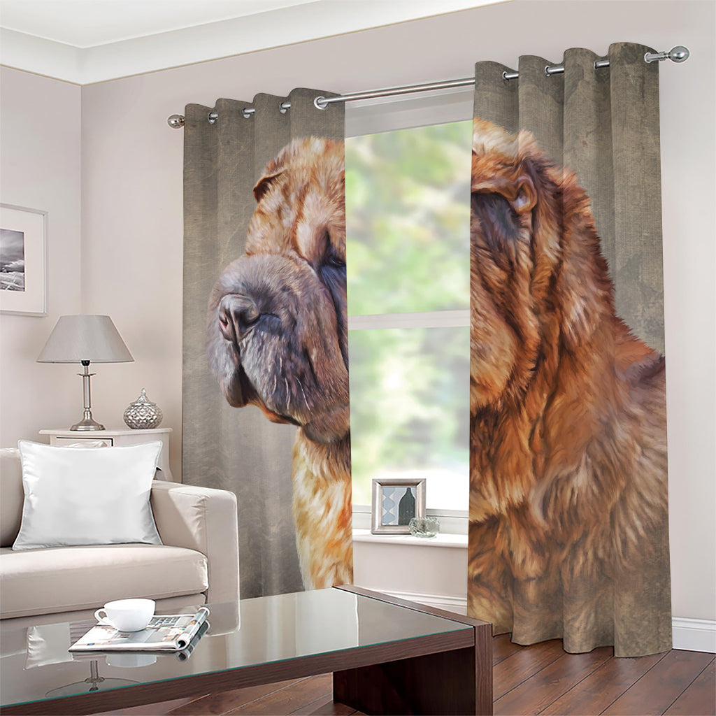 Vintage Shar Pei Print Blackout Grommet Curtains