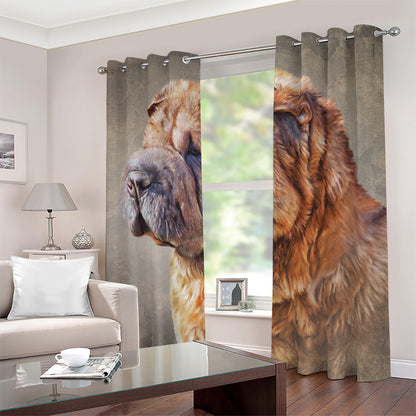 Vintage Shar Pei Print Blackout Grommet Curtains