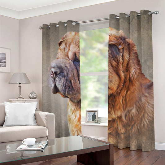 Vintage Shar Pei Print Blackout Grommet Curtains