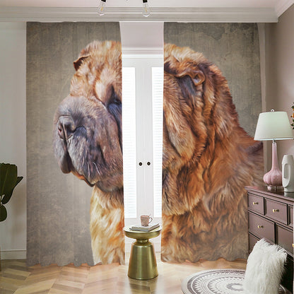 Vintage Shar Pei Print Blackout Pencil Pleat Curtains