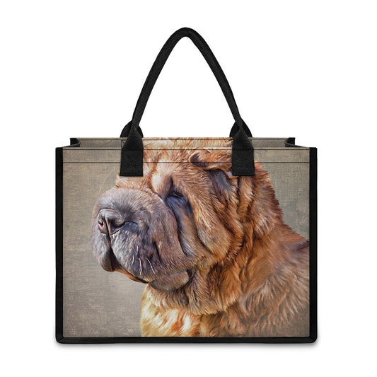 Vintage Shar Pei Print Canvas Tote Bag