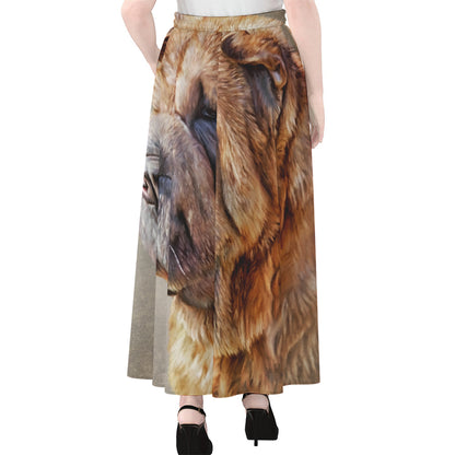Vintage Shar Pei Print Chiffon Maxi Skirt