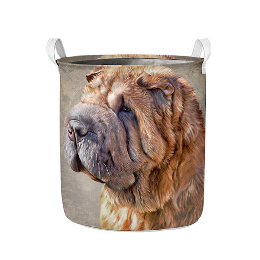 Vintage Shar Pei Print Collapsible Laundry Basket