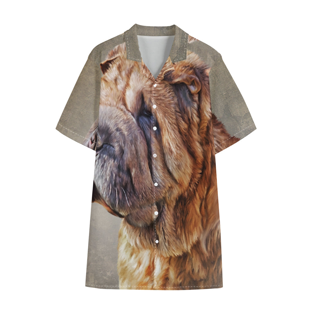 Vintage Shar Pei Print Cotton Hawaiian Shirt