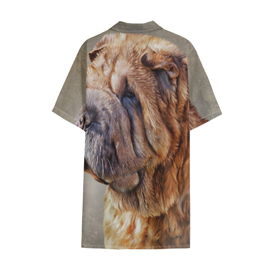 Vintage Shar Pei Print Cotton Hawaiian Shirt