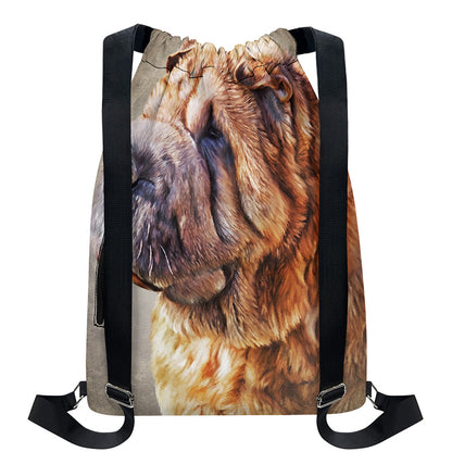 Vintage Shar Pei Print Drawstring Backpack