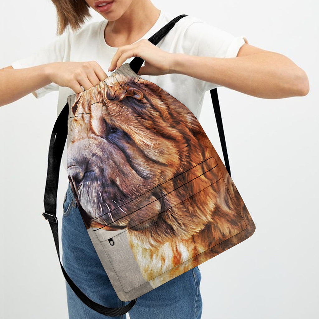 Vintage Shar Pei Print Drawstring Backpack