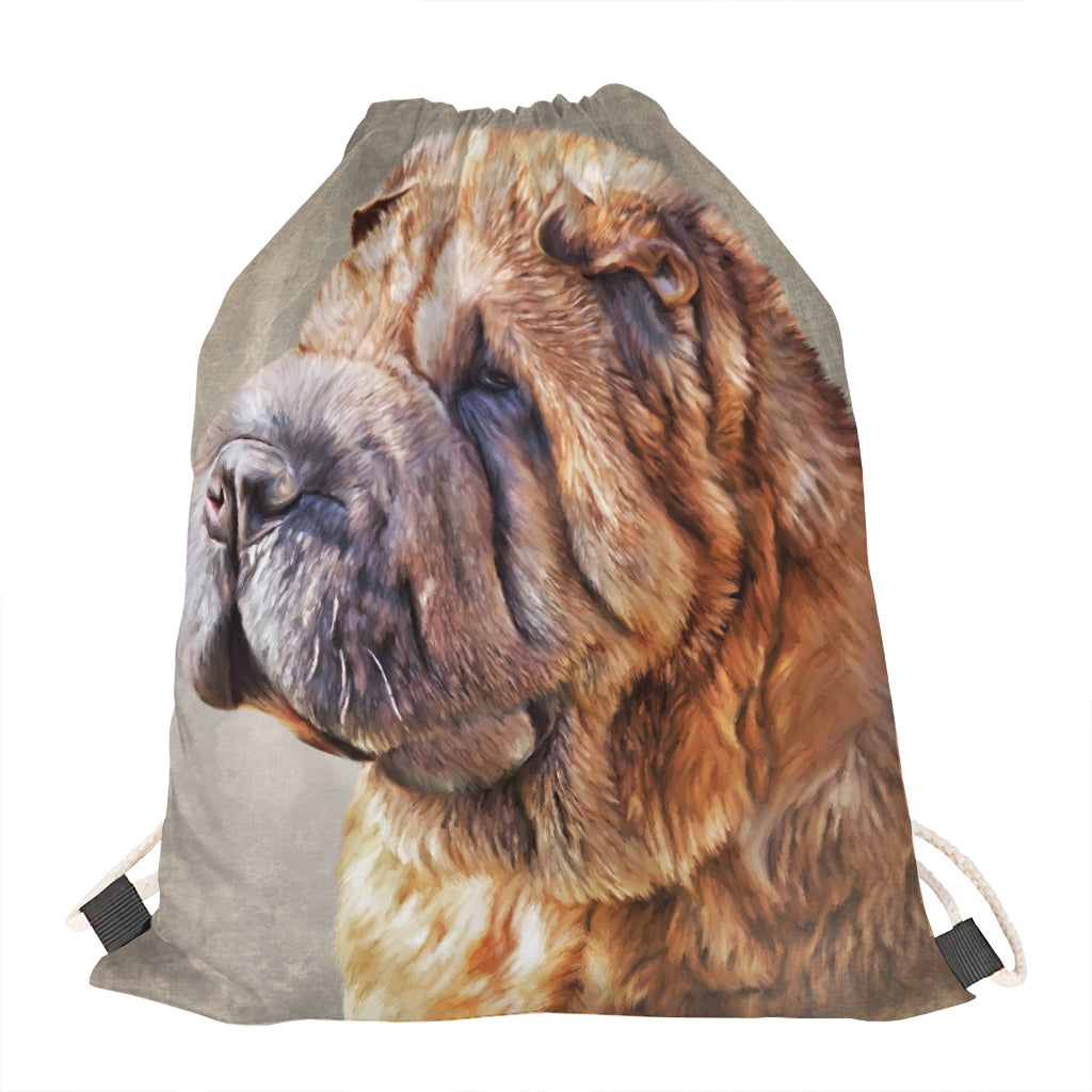 Vintage Shar Pei Print Drawstring Bag