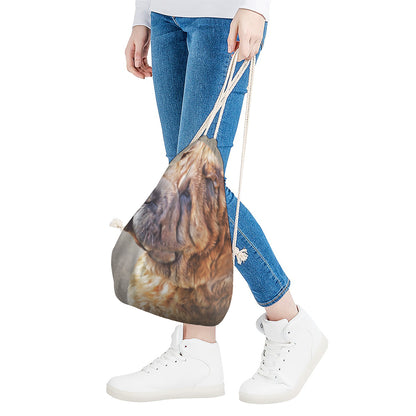Vintage Shar Pei Print Drawstring Bag