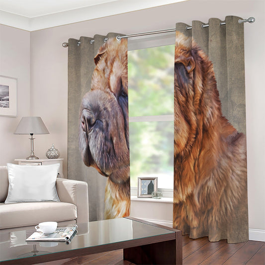 Vintage Shar Pei Print Extra Wide Grommet Curtains
