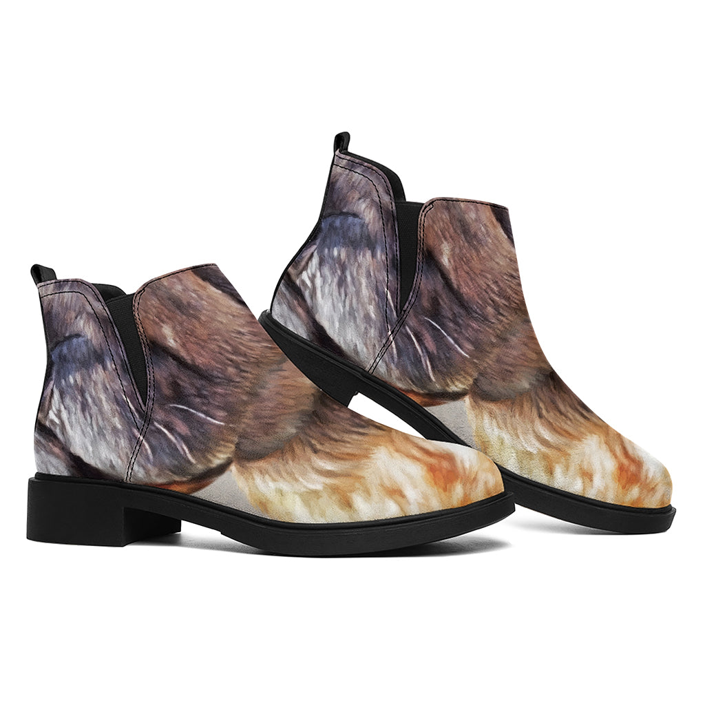 Vintage Shar Pei Print Flat Ankle Boots