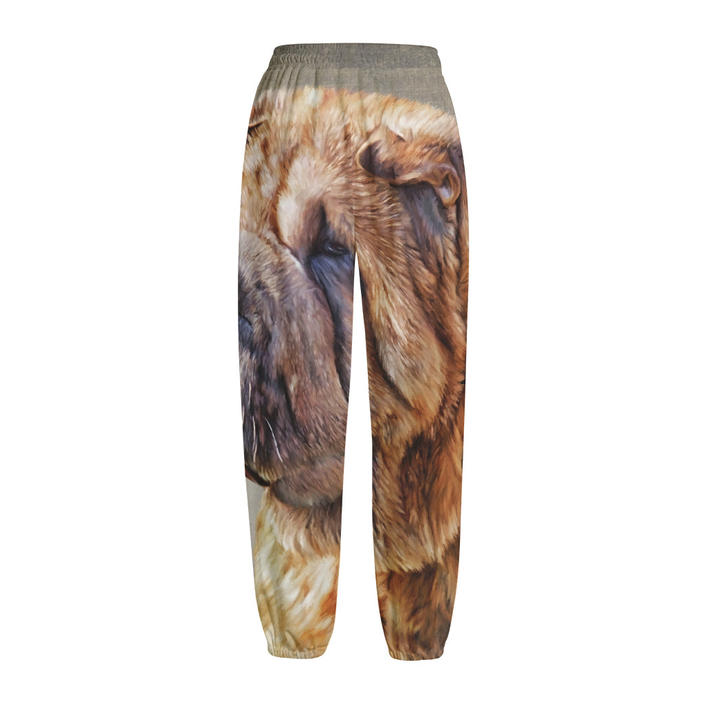 Vintage Shar Pei Print Fleece Lined Knit Pants