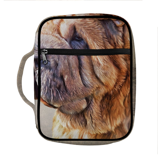 Vintage Shar Pei Print Front Pocket Bible Bag