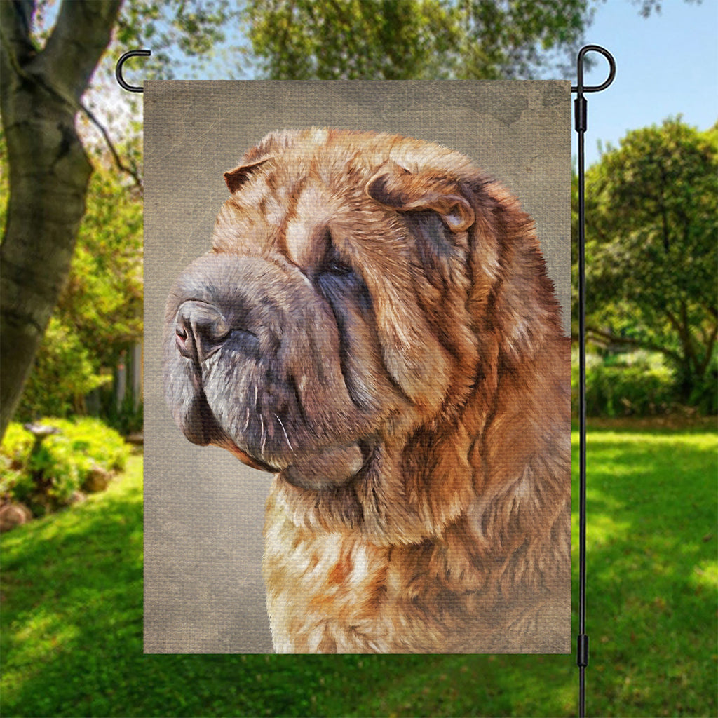 Vintage Shar Pei Print Garden Flag