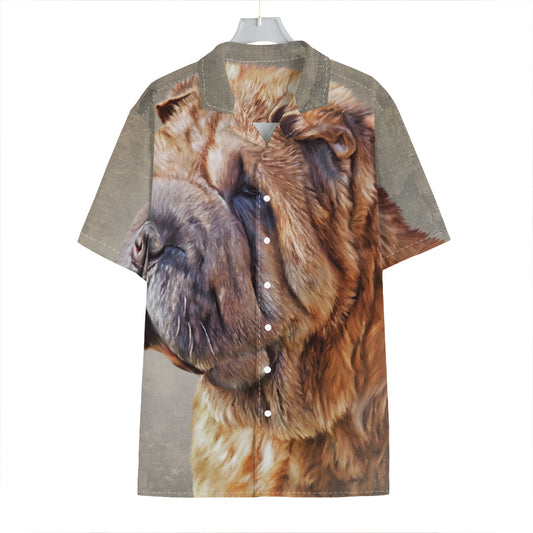 Vintage Shar Pei Print Hawaiian Shirt