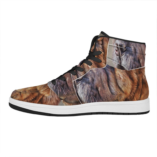 Vintage Shar Pei Print High Top Leather Sneakers