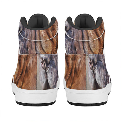 Vintage Shar Pei Print High Top Leather Sneakers