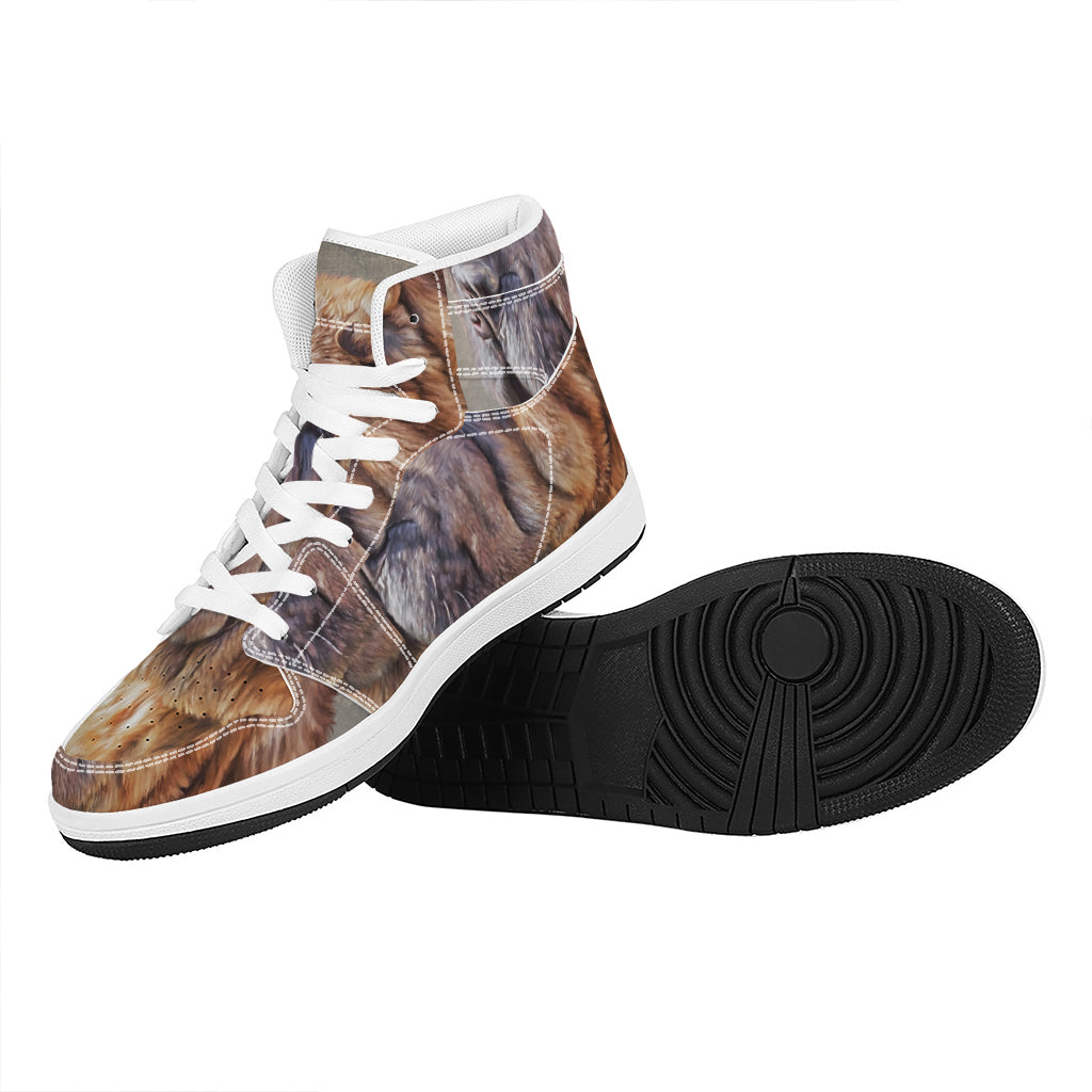 Vintage Shar Pei Print High Top Leather Sneakers