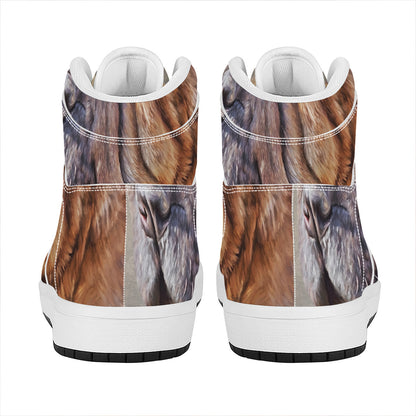 Vintage Shar Pei Print High Top Leather Sneakers