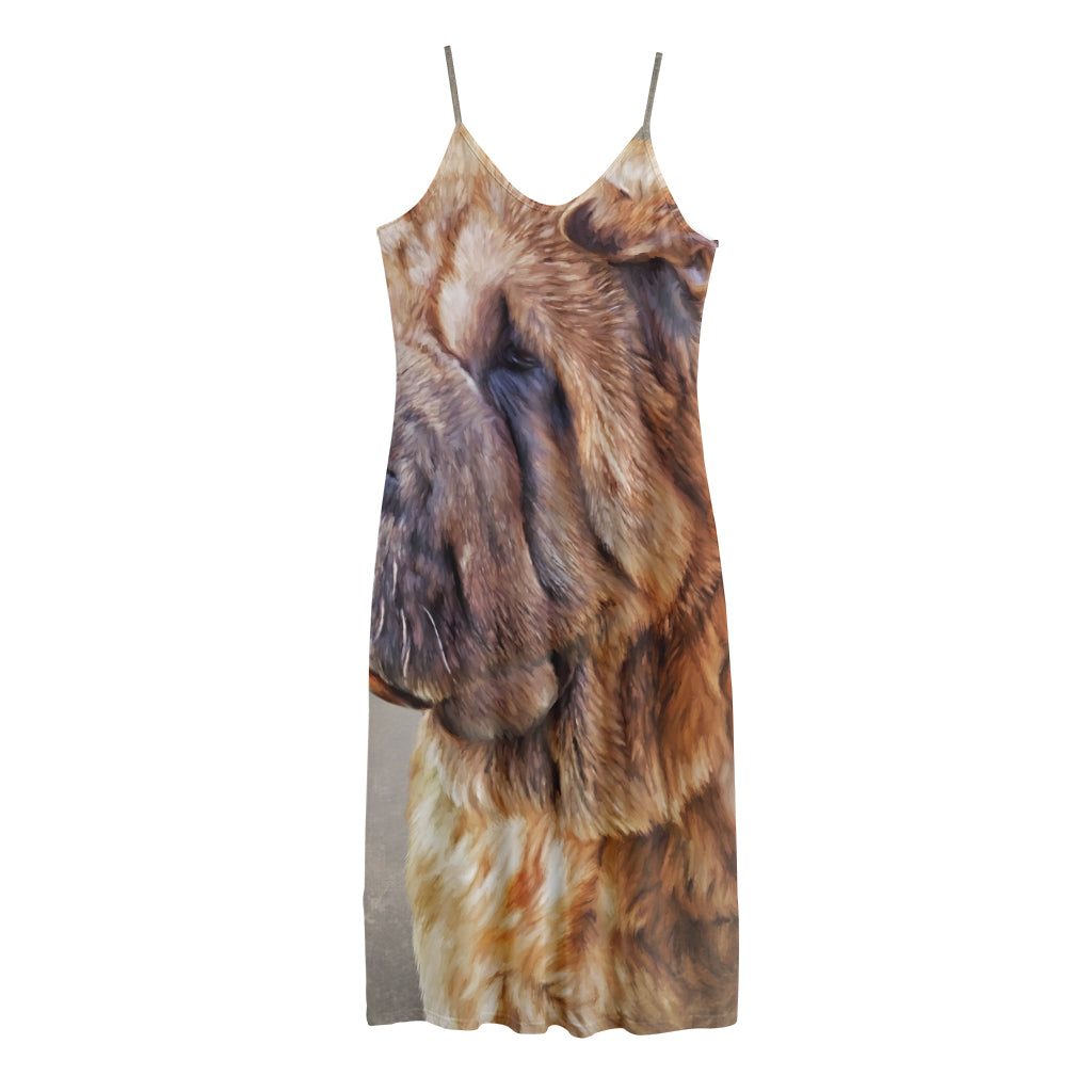 Vintage Shar Pei Print Jersey Midi Cami Dress
