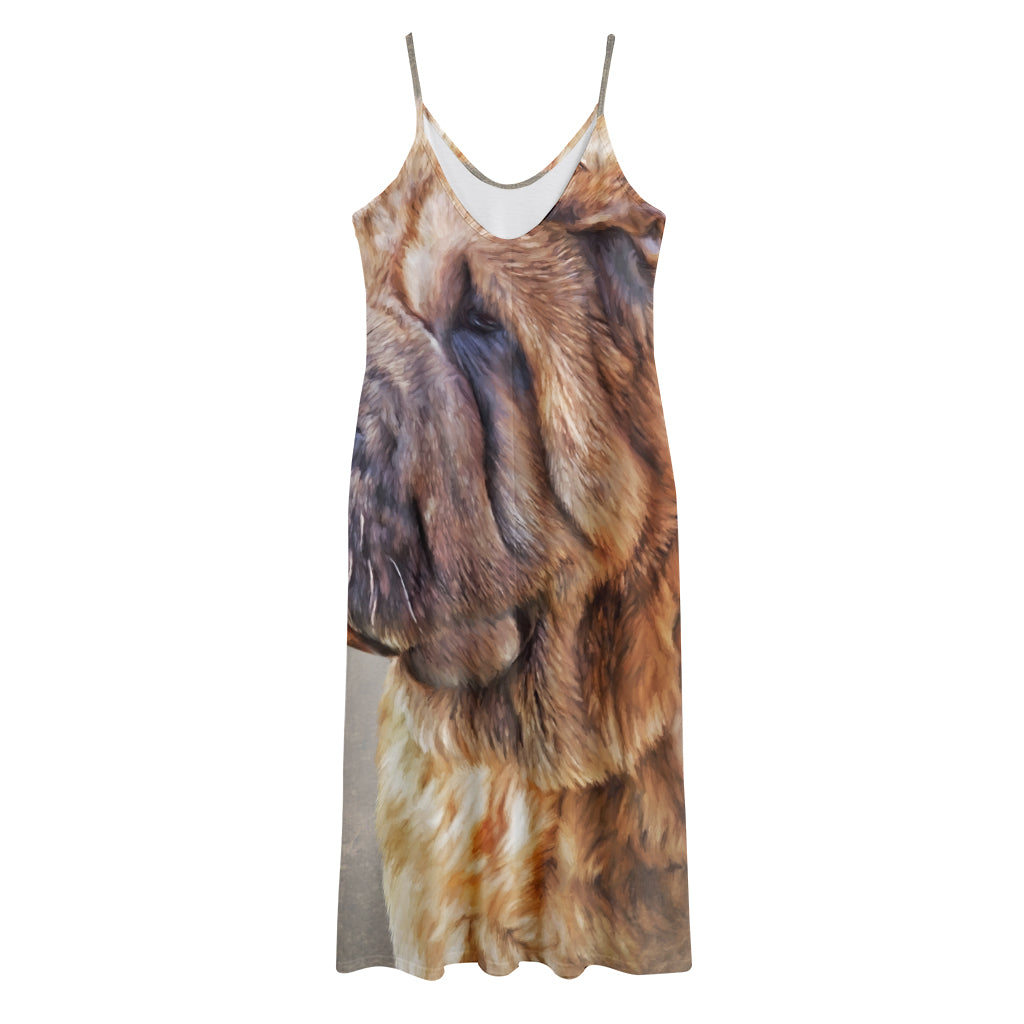 Vintage Shar Pei Print Jersey Midi Cami Dress