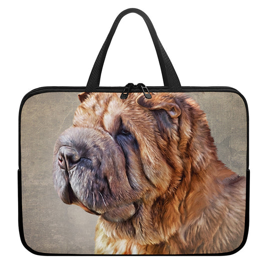Vintage Shar Pei Print Laptop Sleeve With Handle