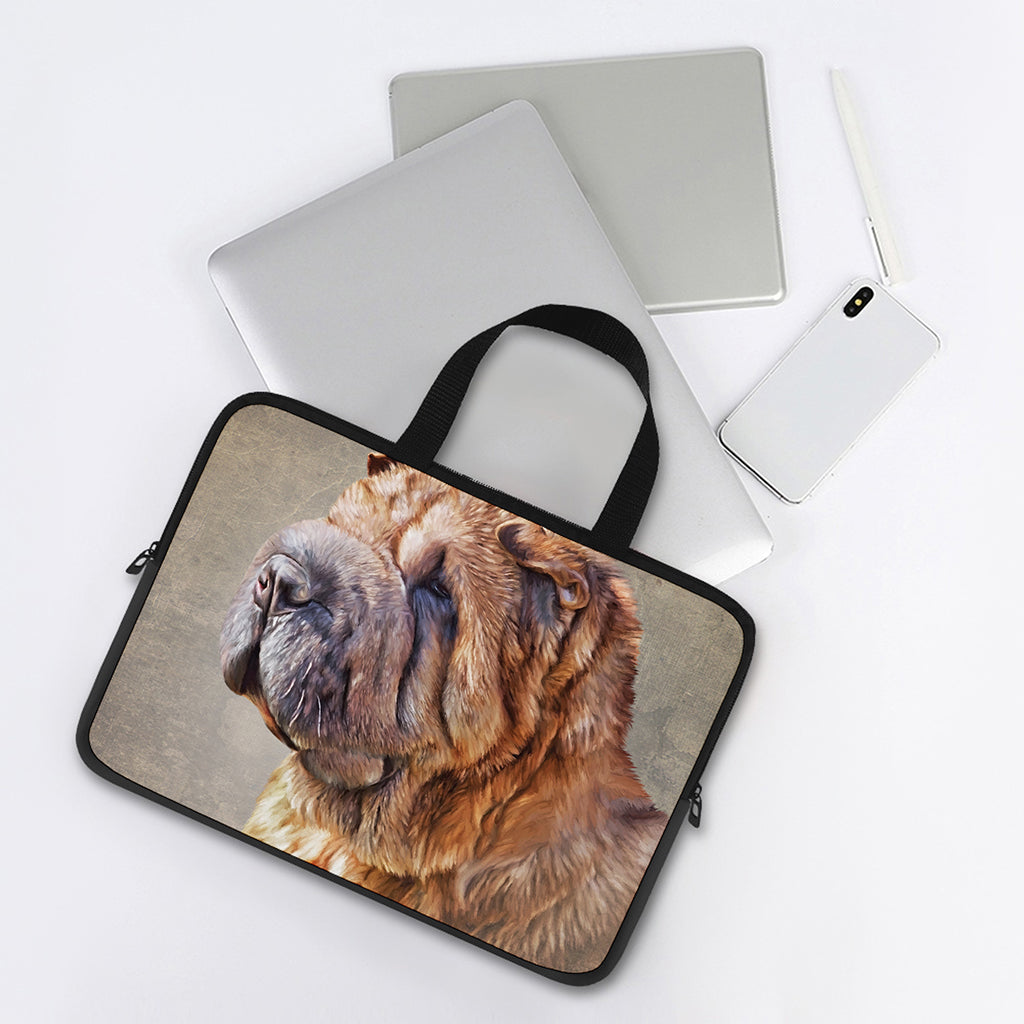 Vintage Shar Pei Print Laptop Sleeve With Handle