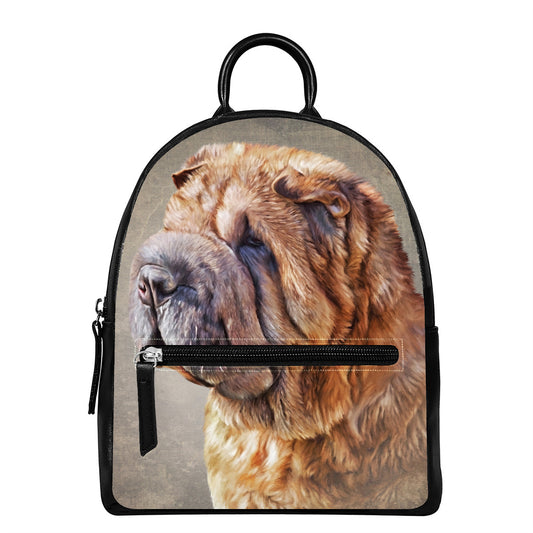 Vintage Shar Pei Print Leather Backpack