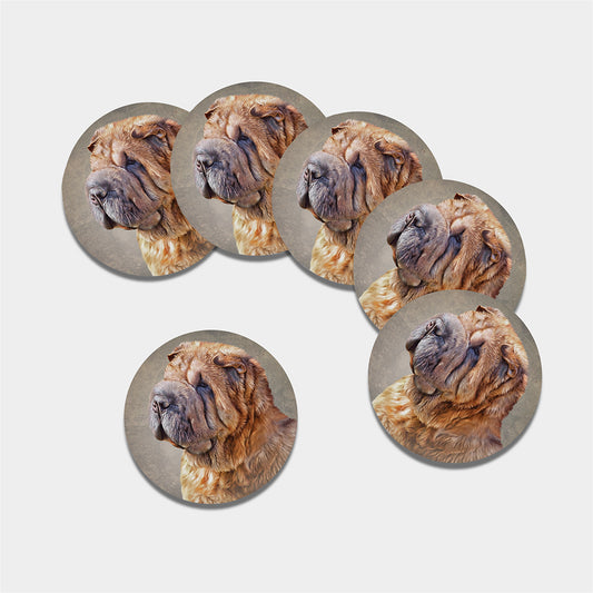 Vintage Shar Pei Print Leather Coaster Set