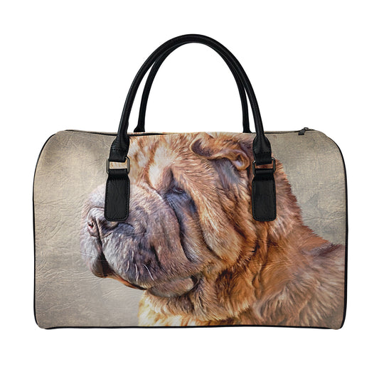 Vintage Shar Pei Print Leather Duffle Bag