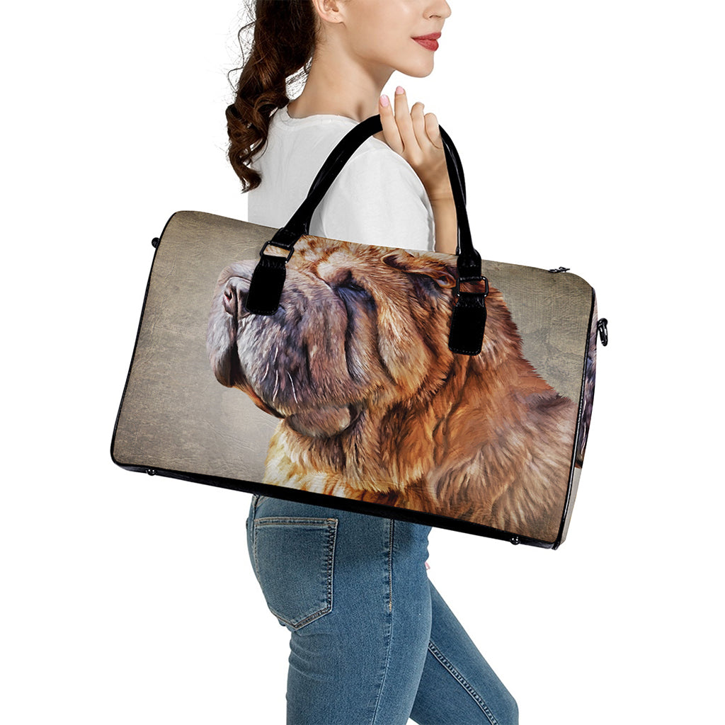 Vintage Shar Pei Print Leather Duffle Bag