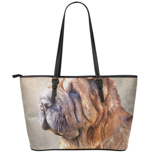Vintage Shar Pei Print Leather Tote Bag