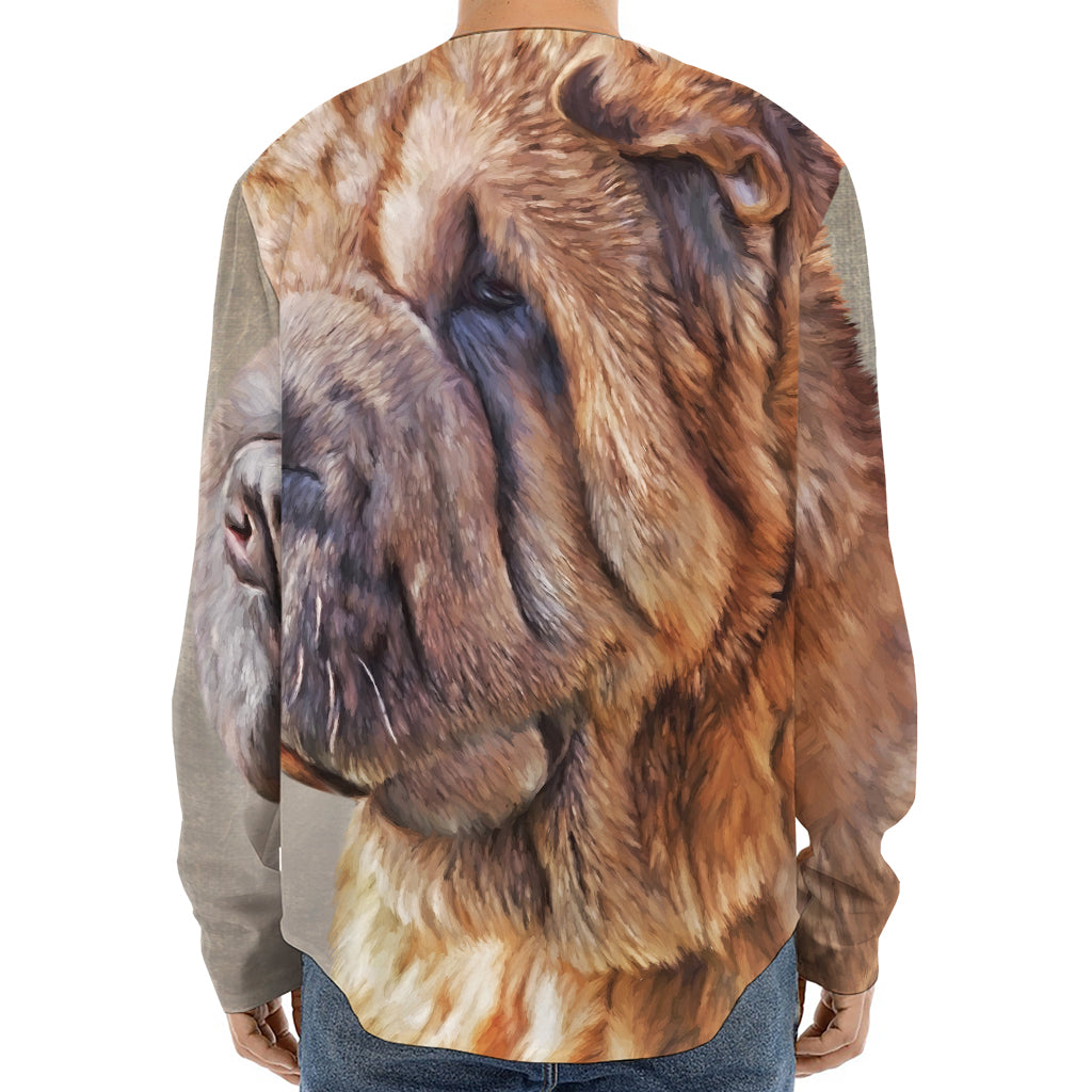 Vintage Shar Pei Print Long Sleeve Baseball Jersey