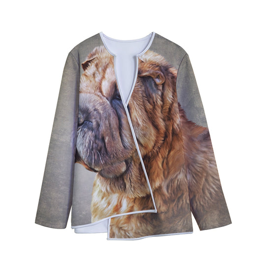 Vintage Shar Pei Print Long Sleeve Short Coat