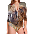 Vintage Shar Pei Print Long Sleeve Swimsuit