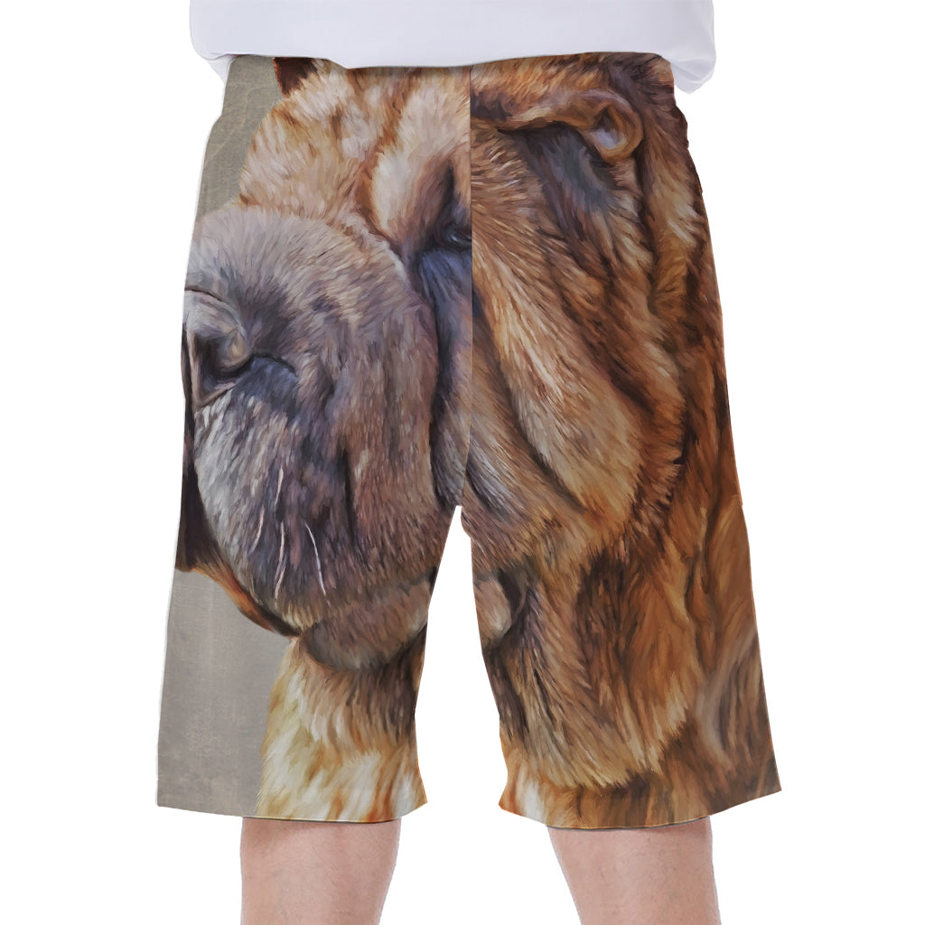 Vintage Shar Pei Print Men's Beach Shorts