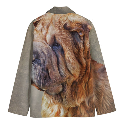 Vintage Shar Pei Print Men's Cotton Blazer