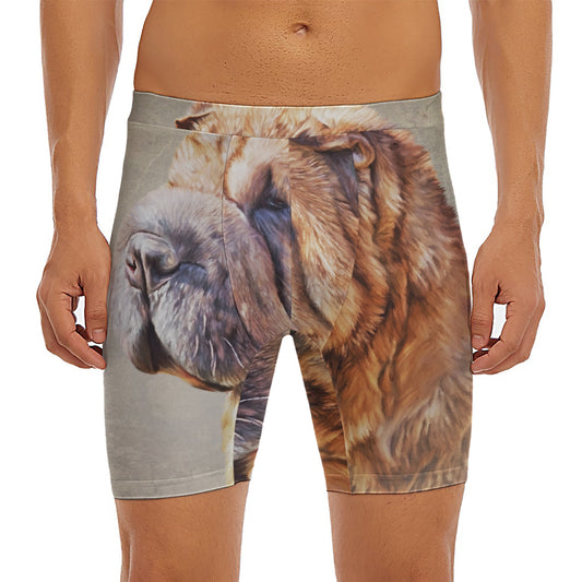 Vintage Shar Pei Print Men's Long Boxer Briefs