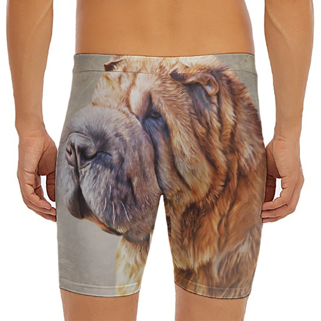Vintage Shar Pei Print Men's Long Boxer Briefs